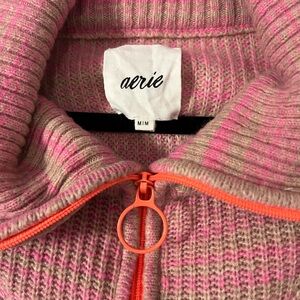 Aerie Pink and Beige 3/4 Zip Sweater Size MD